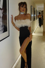 Fitted Strapless Empire Party Prom Dress With High Leg Slit