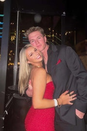 Fitted Strapless Empire Party Prom Dress With Leg Slit