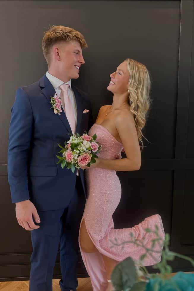 Fitted Strapless Empire Party Prom Dress With Leg Slit