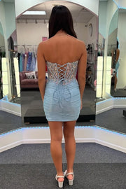 Fitted Sweetheart Strapless Lace Appliques Sheer Empire Homecoming Dress