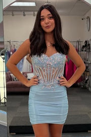 Fitted Sweetheart Strapless Lace Appliques Sheer Empire Homecoming Dress