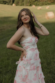 Floral Appliques Sweetheart Strapless Chiffon A-Line Party Prom Dress