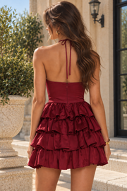 Floral Halter A-Line Satin Empire Tiered Party Homecoming Dress