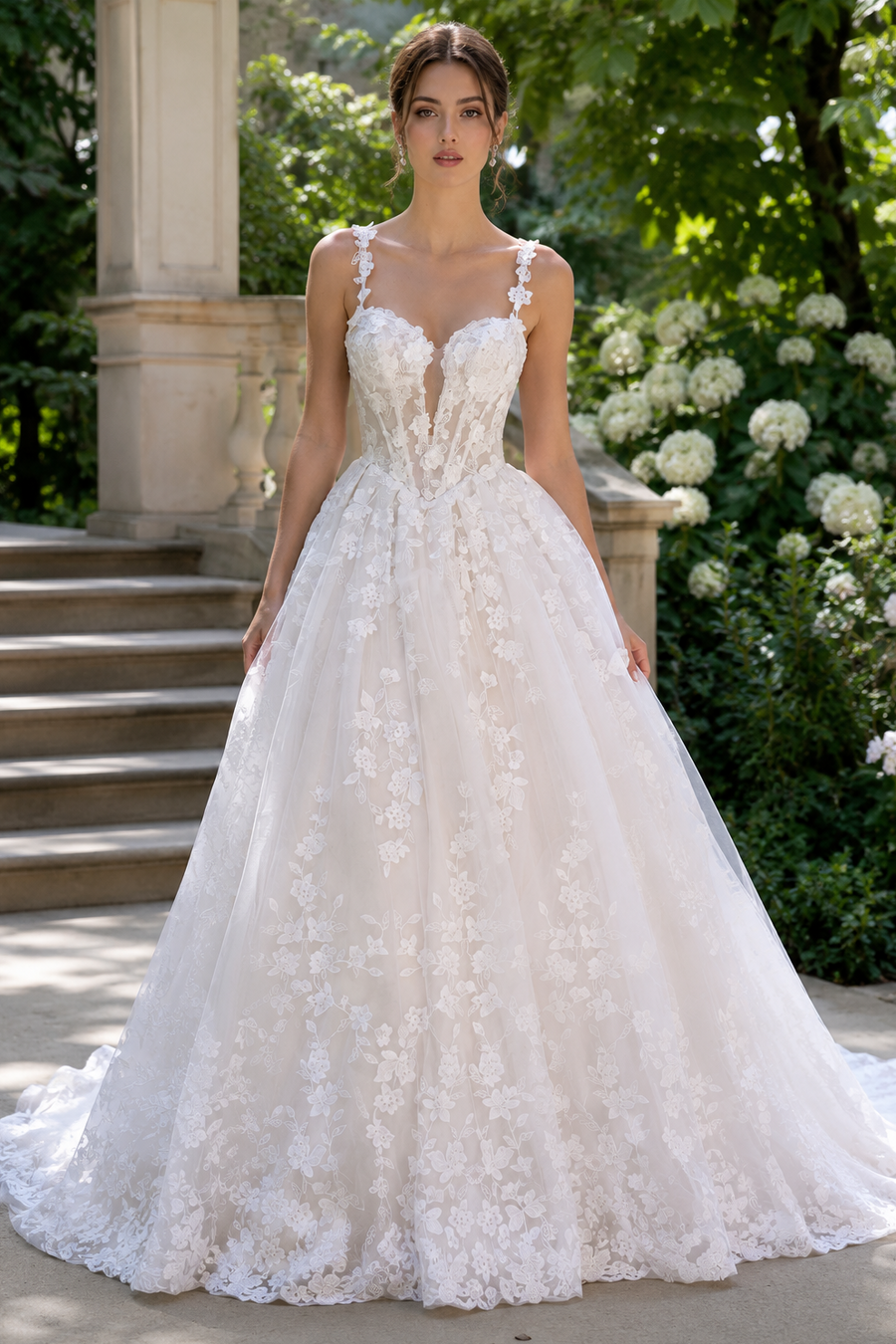 Floral Lace A-Line Sweetheart Straps A-Line Modest Wedding Dress Custom Color / US 16