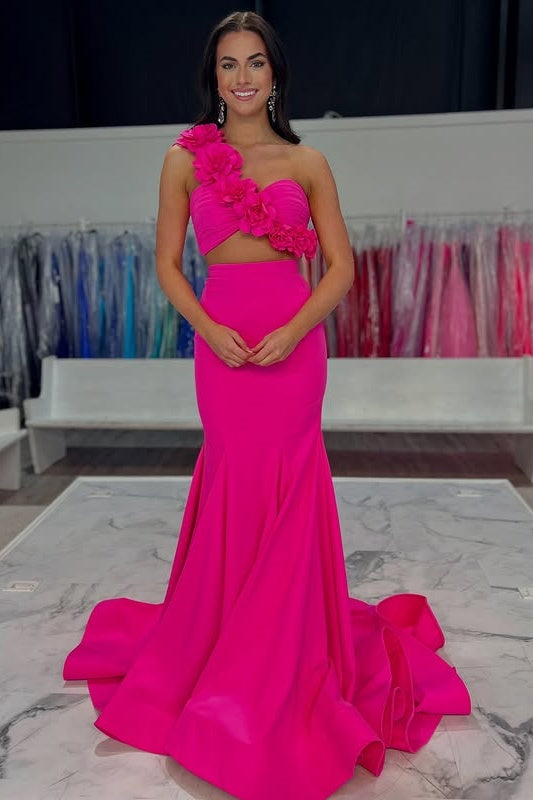 Floral One Shoulder Two Tone Mermaid Party Prom Dress