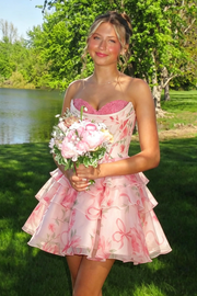 Floral Print Sweetheart Sleeveless Chiffon A-Line Tiered Homecoming Dress