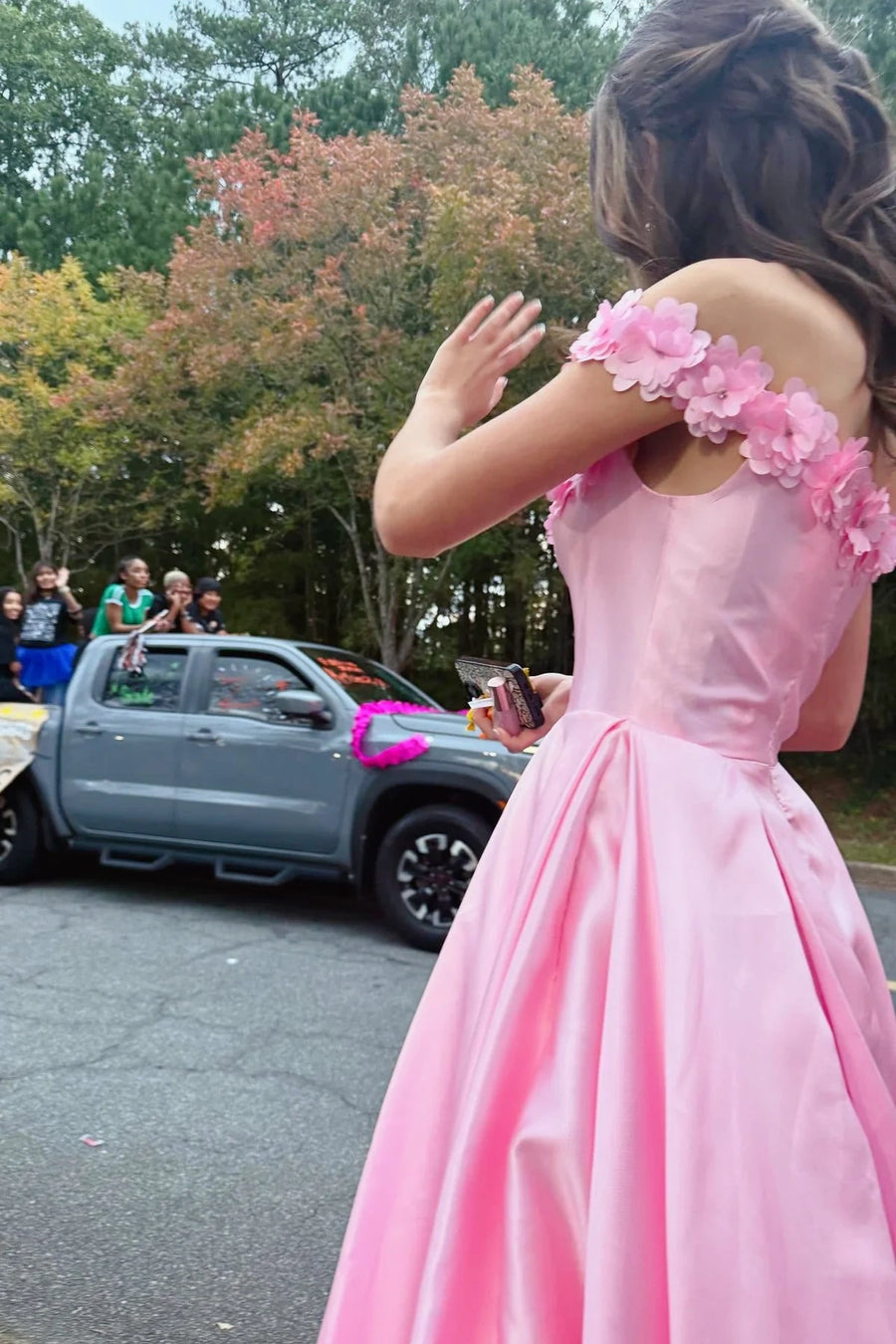 Florals Off-Shoulder Satin A-Line Long Party Prom Dress