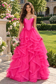 Fuchsia Sweetheart Corset Empire Ruffle Tulle A-Line Party Prom Dress