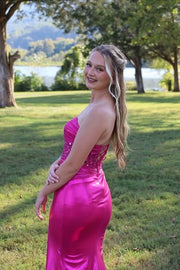 Fuchsia Sweetheart Strapless Beaded Mermaid Party Prom Dress With Train