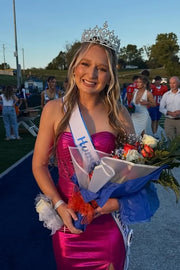 Fuchsia Sweetheart Strapless Beaded Mermaid Party Prom Dress With Train