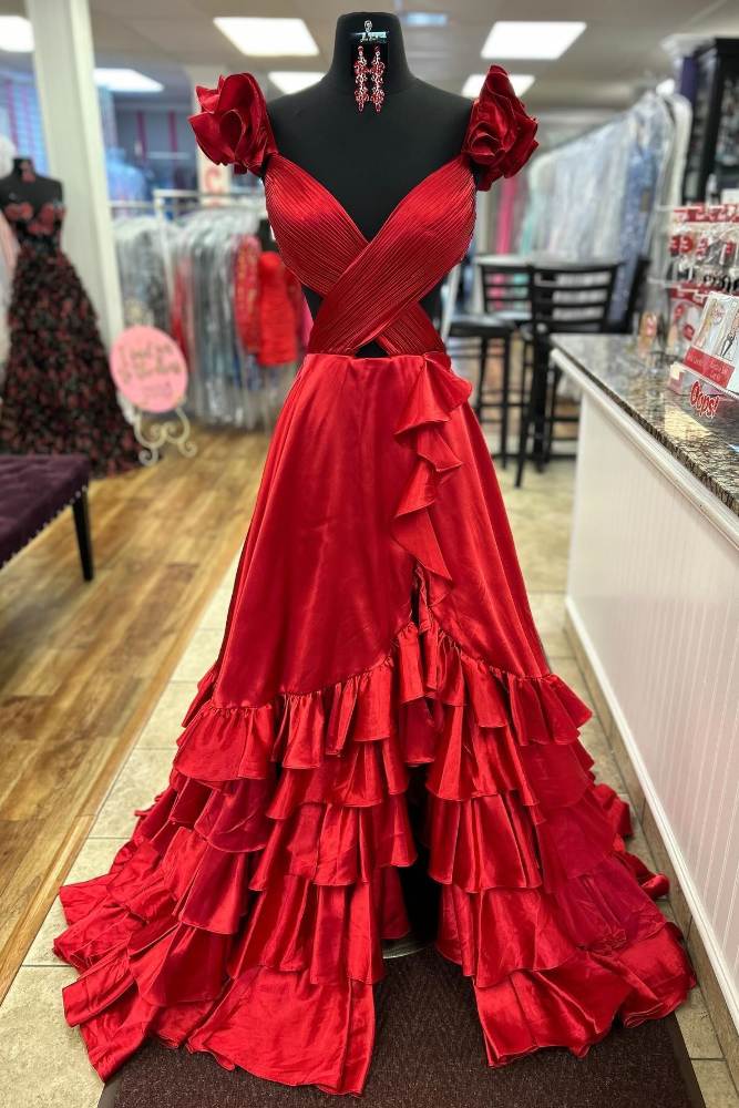 Crossed Top Ruffled Layers Long Prom Dress with Slit Sky Blue / US 6 Crossed Top Ruffled Layers Long Prom Dress with Slit Sky Blue / US 6
