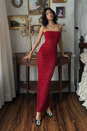 Fully Lace Fitted Square Sleeveless Party Prom Dress With Slit 