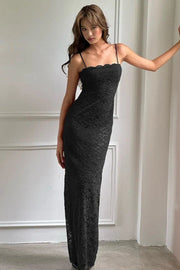 Fully Lace Fitted Square Sleeveless Party Prom Dress With Slit 