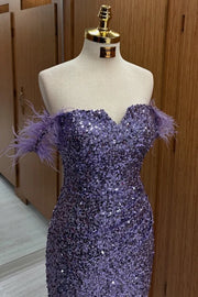 Fully Sequin Mermaid Empire Long Prom Dress With Feather Straps