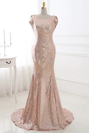 Fully Sequins Trumpet Scoop With Train Bridesmaid Dress