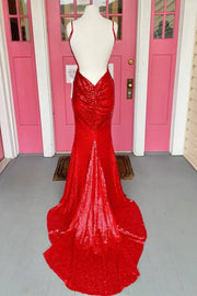 Fully Sequins V-Neck Open Back Mermaid Prom Dress