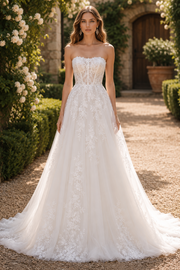 Generous A-Line Lace Strapless Empire Wedding Dress