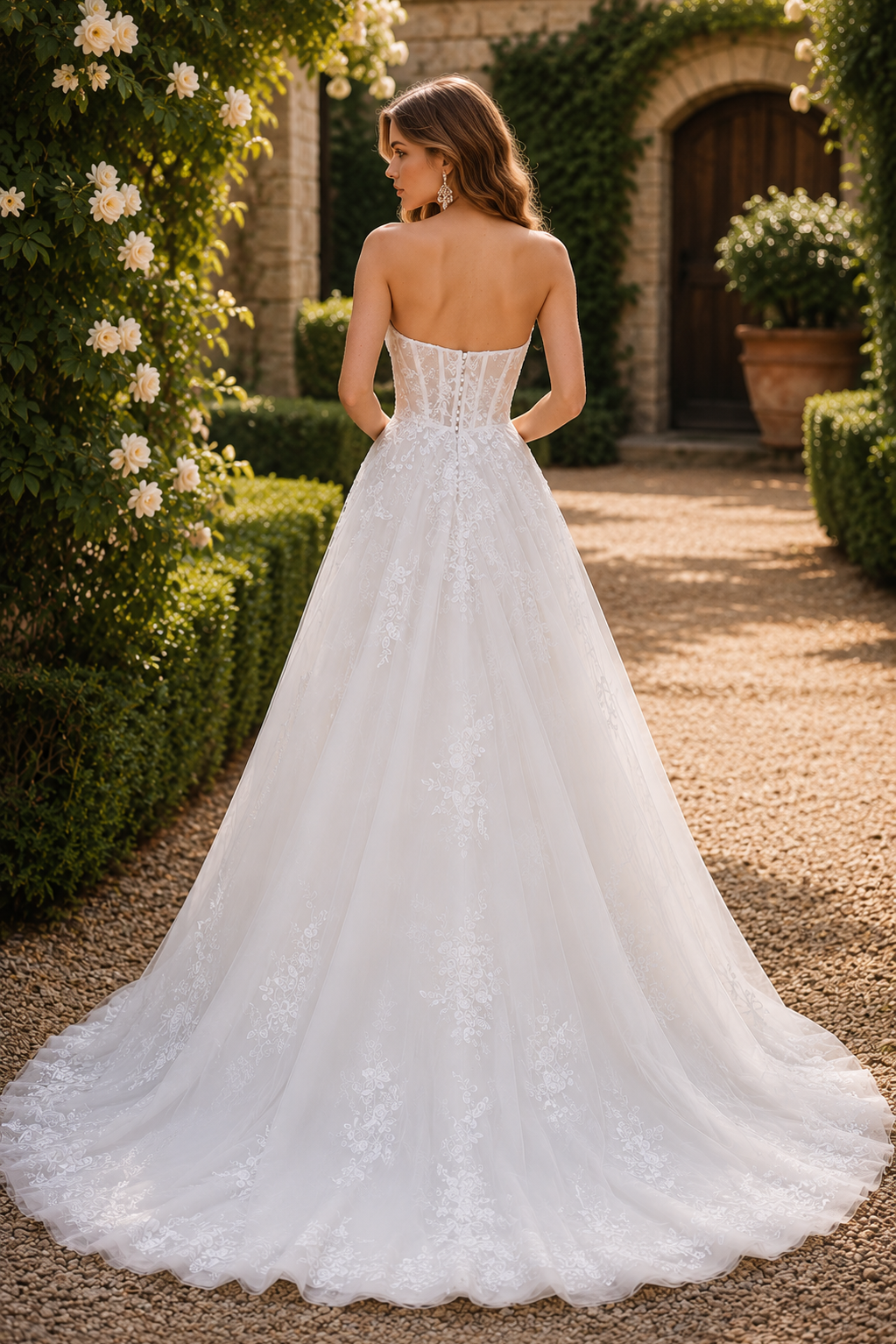 Generous A-Line Lace Strapless Empire Wedding Dress
