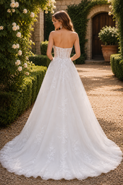 Generous A-Line Lace Strapless Empire Wedding Dress