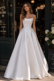 Generous Pearl Strapless Corset A-Line Satin Wedding Dress