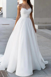 Glamorous Chiffon A-Line Pearl Top Sleeveless Wedding Dress 