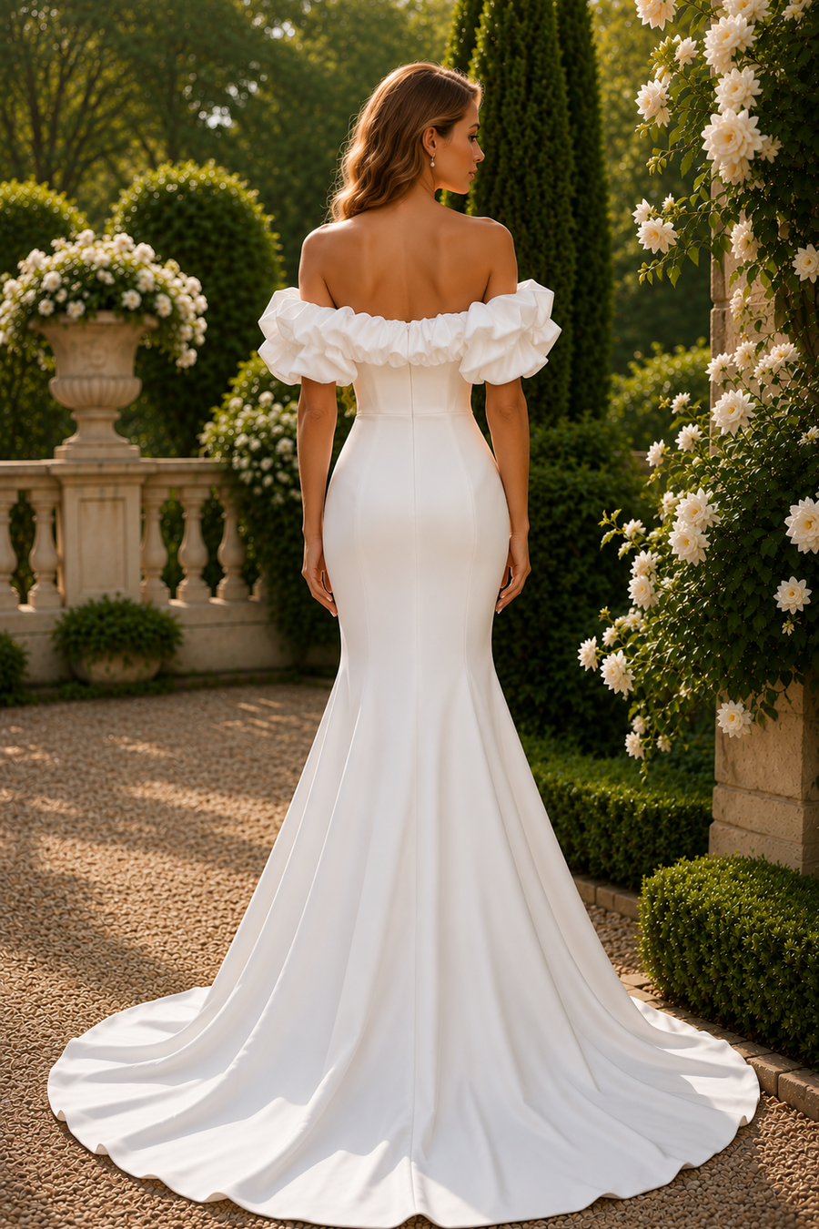 Glamorous Satin Mermaid Detachable Off-Shoulder Wedding Dress