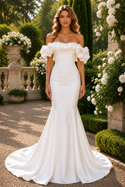 Glamorous Satin Mermaid Detachable Off-Shoulder Wedding Dress