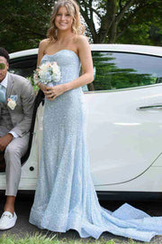 Mermaid Sweetheart Strapless Long Party Prom Dress With Train