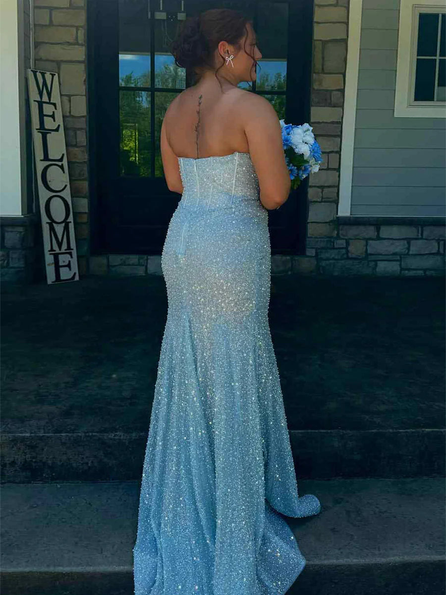 Mermaid Sweetheart Strapless Long Party Prom Dress With Train