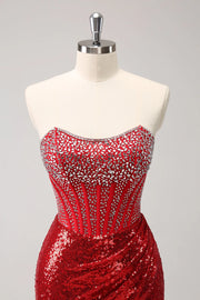 Glitter Fitted Bateau Strapless Beaded Sequins Homecoming Dress