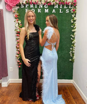 Glitter Fitted One Shoulder Sequins With Side Slit Prom Dress