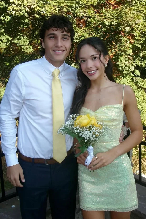 Glitter Fitted Sweetheart Spaghetti Straps Yellow Homecoming Dress