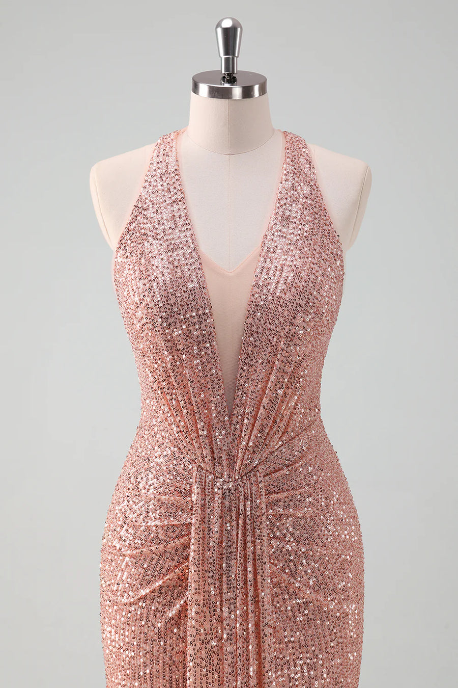 Glitter Fitted V-Neck Sleeveless Sequins Bridesmaid Dress