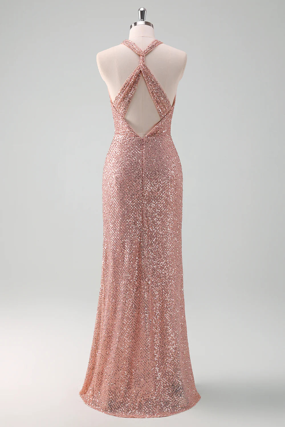 Glitter Fitted V-Neck Sleeveless Sequins Bridesmaid Dress