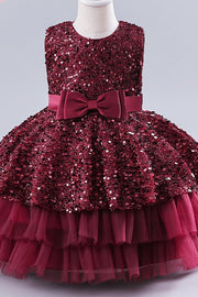 Glitter Sequins Round Empire Tiered Flower Girl Dress