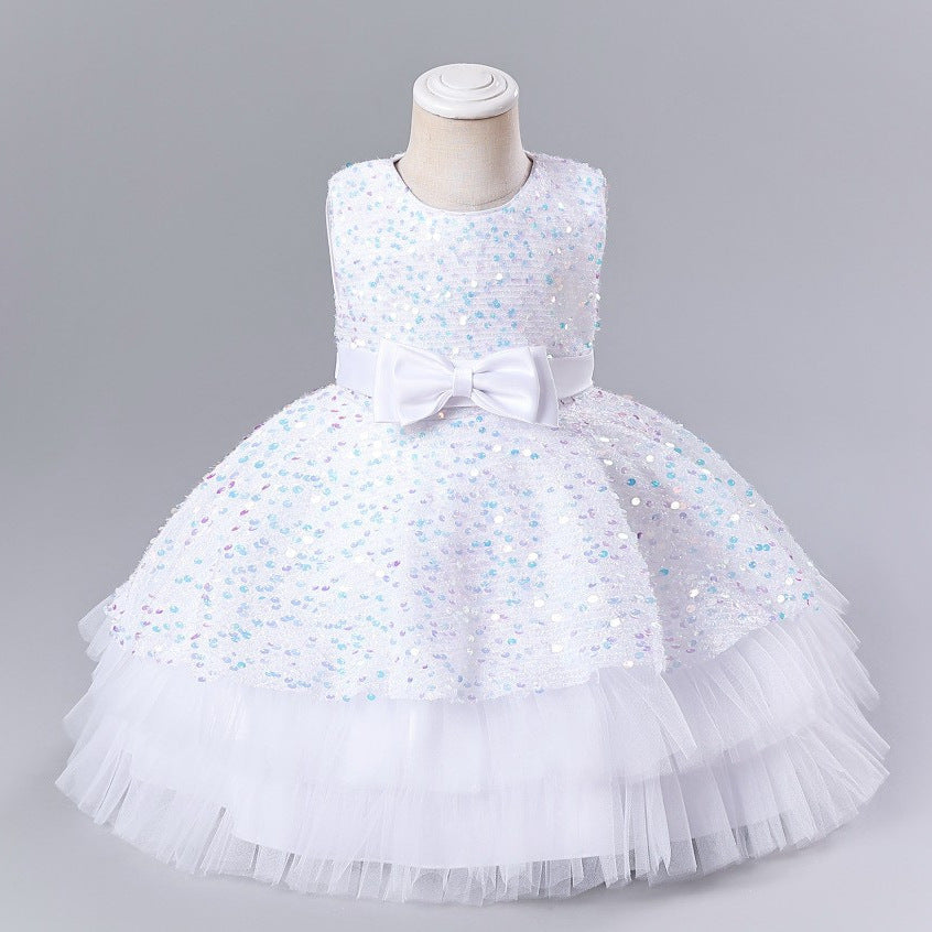 Glitter Sequins Round Empire Tiered Flower Girl Dress