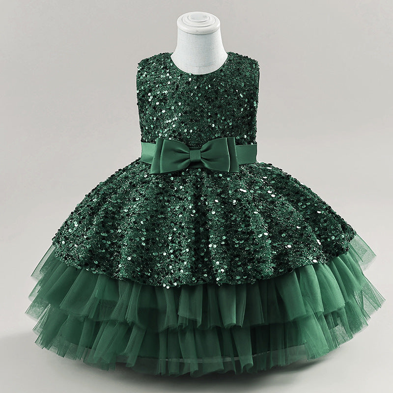 Glitter Sequins Round Empire Tiered Flower Girl Dress