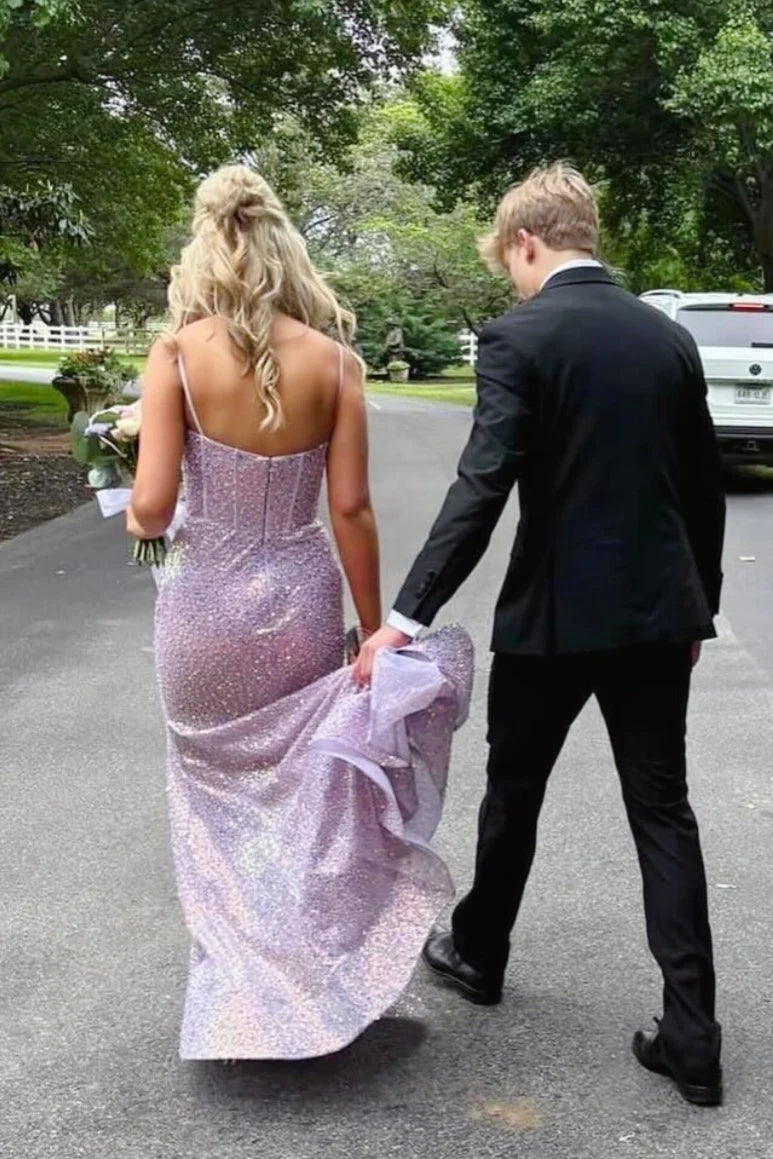 Glitter Spaghetti Straps Empire Mermaid Sweetheart Prom Dress