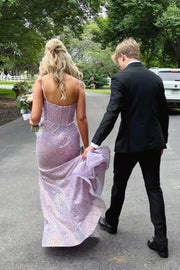 Glitter Spaghetti Straps Empire Mermaid Sweetheart Prom Dress