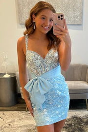 Glitter Sweetheart Sleeveless Empire Bodycon Homecoming Dress With Bow