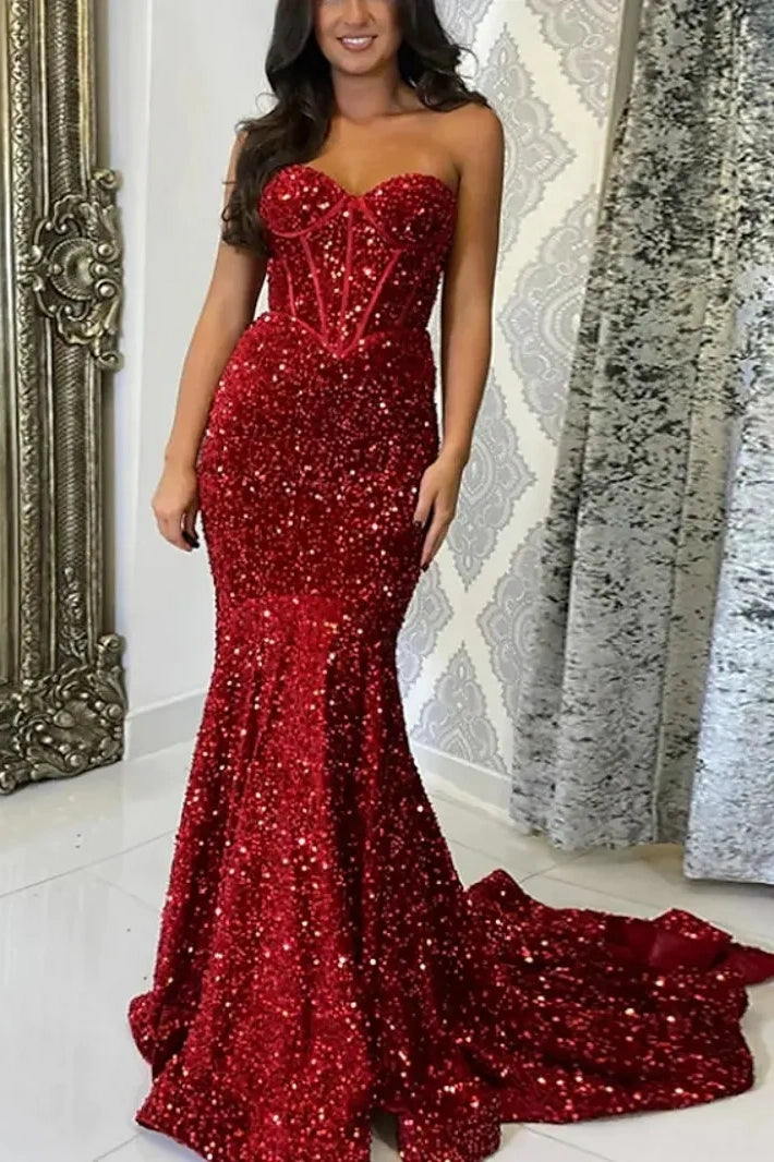 Glitter Sweetheart Strapless Fully Sequins Prom Dress