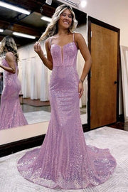 Glitter Trumpet Bateau Sleeveless Fully Sequins Prom Dress