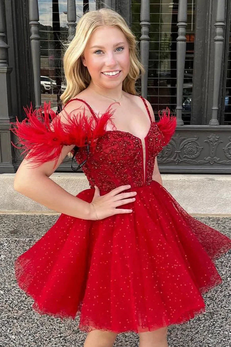 strapless open back dress Sparkly Red One Shoulder Backless Sequins Short Homecoming Dresses main image 0