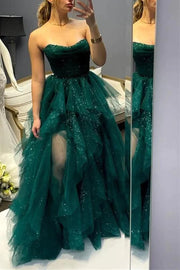 Glitter Tulle A-Line Strapless Empire Formal Prom Dress