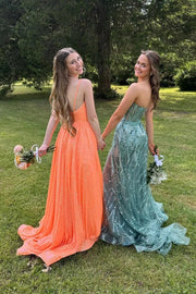 Glitter V-Neck Sleeveless A-Line Long Party Prom Dress