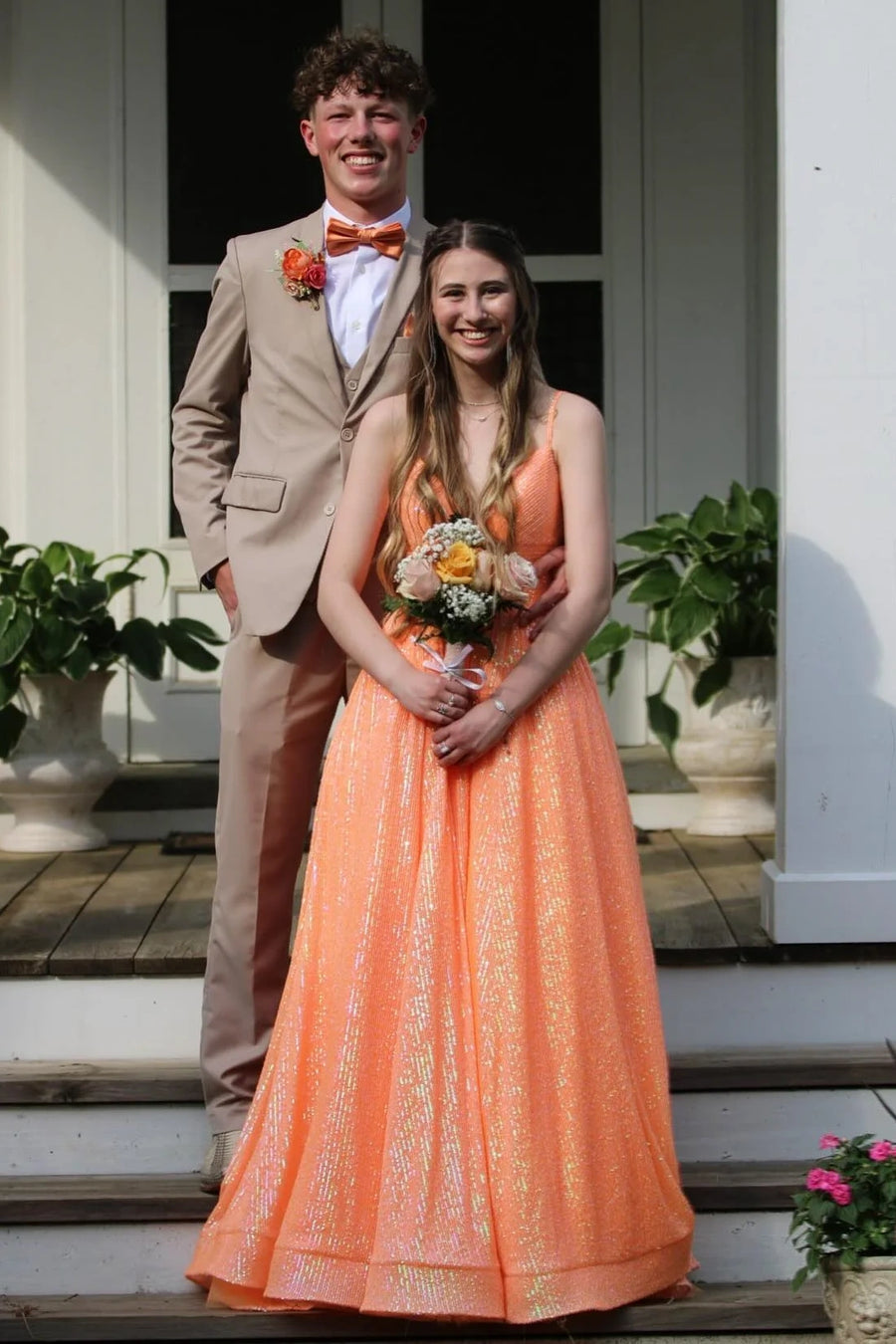 Glitter V-Neck Sleeveless A-Line Long Party Prom Dress