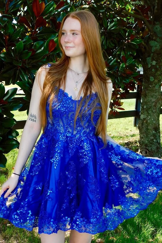 Glitter V-Neck Sleeveless Lace A-Line Empire Homecoming Dress