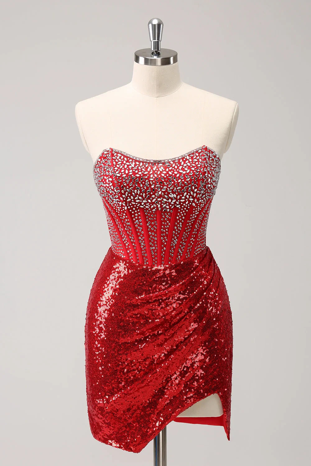 Glitter Fitted Bateau Strapless Beaded Sequins 