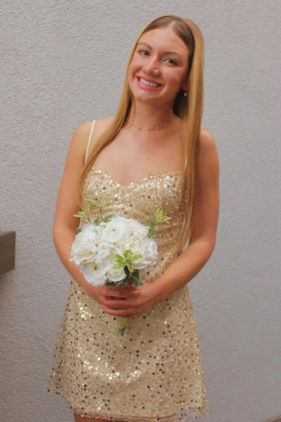 Gold Sequin Sheath Sleeveless Mini Glitter Party Homecoming Dress