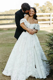 Gorgeous Off-Shoulder Lace A-Line Empire Wedding Dress